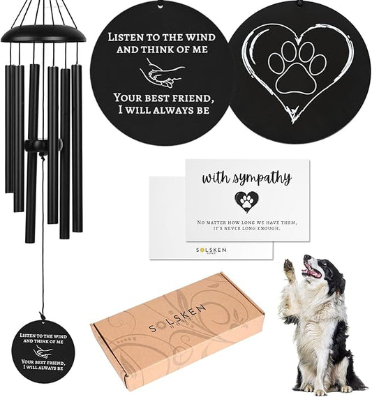 Dog Memorial Gifts, Dog Memorial Wind Chime, Pet Loss Sympathy Gift, Bereavement Gift & Passing Away Remembrance Memory Garden 28" Black