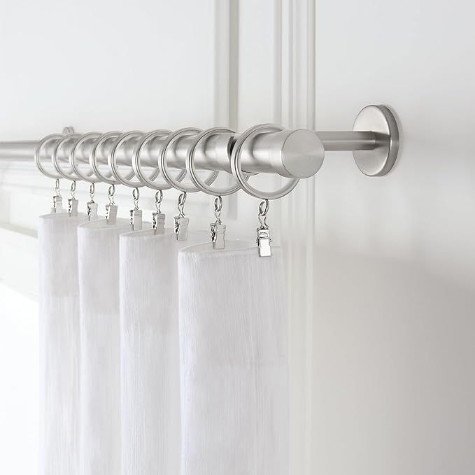 MODE Cambria Designer Series - Premium Easy Glide 18 Count Curtain Rings - Metal with Smooth, Quiet Nylon Inserts with Clips - 2 inch Diameter (1-5/8 inch Inside Diameter) - Brushed Nickel