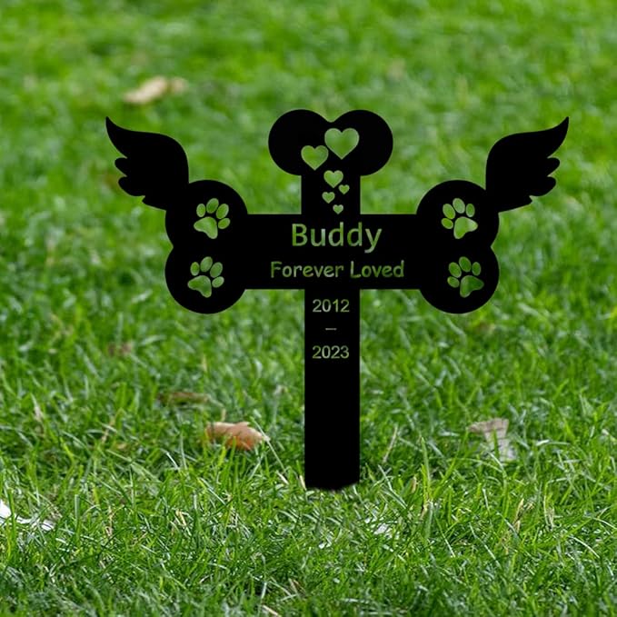 Personalized Cat Grave Marker for Outdoors, Custom Metal Pet Memorial Stake with Wings Paw Heart Burial Plaque for Cemetery Grave Garden