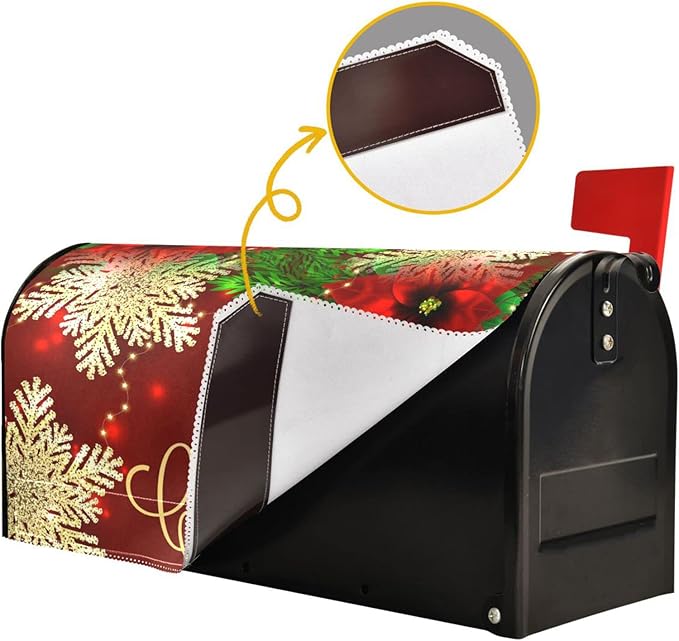 Christmas Poinsettia Flower Mailbox Cover Magnetic Mailboxes Wraps Letter Post Box Cover Decorative Large Oversize 21x25 in Garden Yard Decor