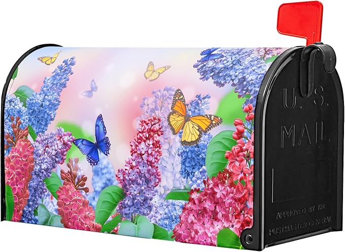 Spring Flower Mailbox Covers Magnetic Standard Size 21 X 25.5 Inch Butterfly Magnetic Mailbox Cover Summer Floral Mailbox Wraps Post Box Cover Decoration Outdoor Garden Home Yard Outside
