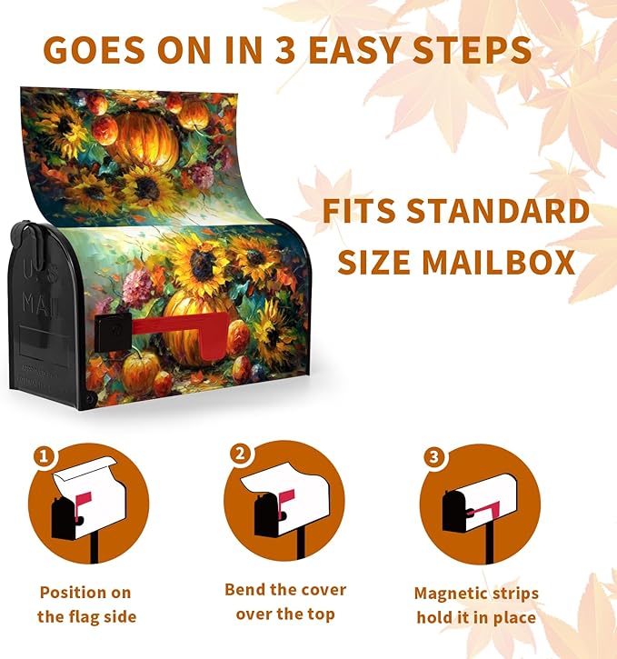 Fall Thanksgiving Magnetic Mailbox Cover Harvest Pumpkin Mailbox Wraps Waterproof Daisy Floral Mailbox Post Letter Box Covers Oversize Large Size 25.5 X 21 Inches for Home Garden Yard Outside