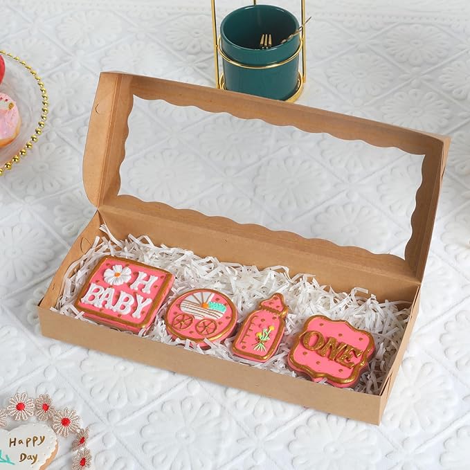 50pcs 12x5x1.5Inches Brown Cookies Boxes. with Window Bakery Boxes Chocolate Truffle Boxes Macaron Boxes Cakesickle Boxes Browines Treat Boxes for Christmas Valentine's Father's Mother's Day