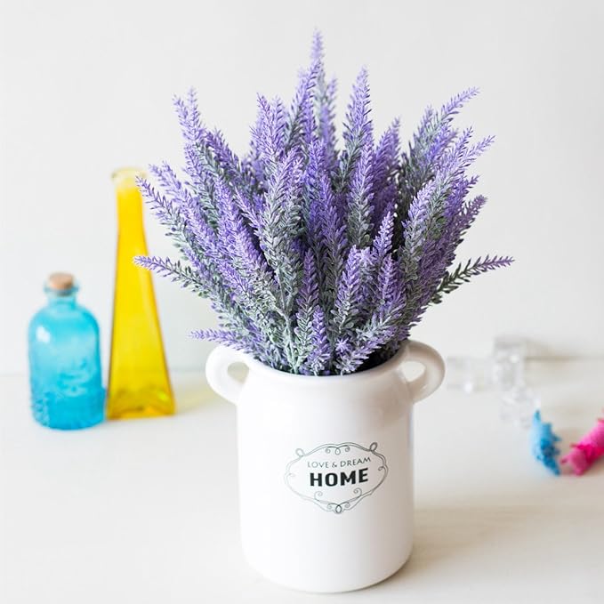 CATTREE Artificial Lavender for Decoration, Fake Flowers Flocked Plants Plastic Faux Flower Bundles Outdoor Indoor Wedding Bouquet Kitchen Table Centerpieces Arrangements DIY Decor - Purple 5 Pack