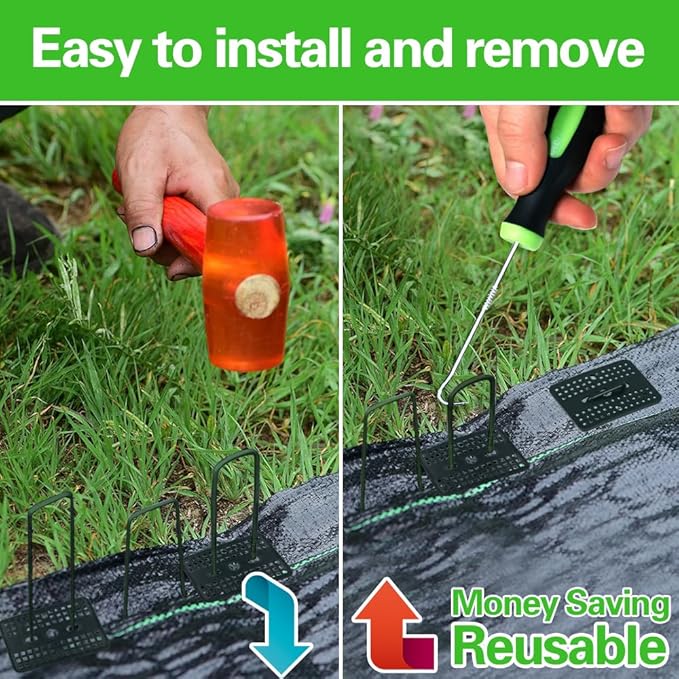 Bakulyor 100 Pcs Green Artificial Turf Stakes Anchor + 100 Pcs Buffer Washer, 6 Inch 11 Gauge Landscape Staples, Galvanized Lawn Spikes, Heavy Duty Yard Ground Pin for Grass Weed Barrier Sod Fabric