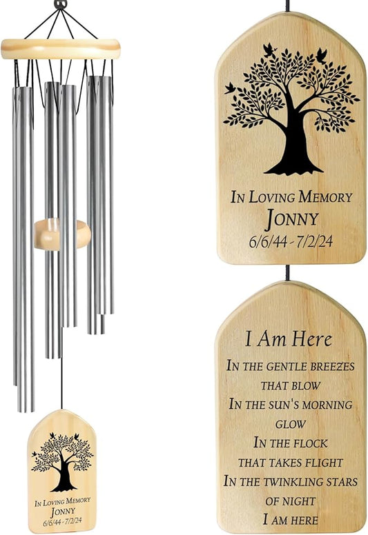 Personalized Memorial Wind Chimes - Sympathy Chime for Loss of Loved One, Bereavement and Remembrance Gift