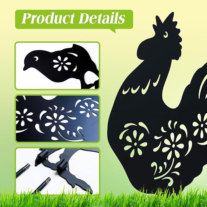 Chicken Metal Garden Stakes Decorative,Chicken Gifts for Women/Men/Chicken Lovers Gifts,Black Chicken Silhouette Statues Garden Decor for Outside,Outdoor Decor,Yard Art,Patio,Lawn Ornaments