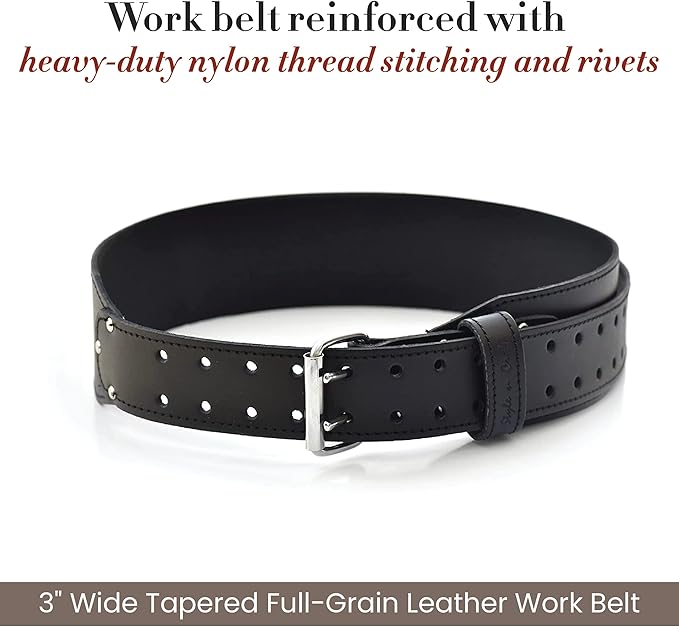 Style N Craft 3" Wide Tapered Full-Grain Leather Work Belt, Durable and Rugged Belt, Black (75437)