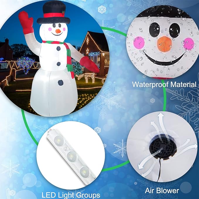 DearSun 8FT H Christmas Inflatable Gentleman Snowman with Build-in LED Lights, Blow up Snowman Inflatable Outdoor Decorations Large Party Yard Decoration