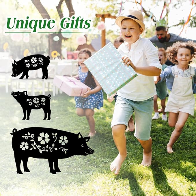 Pig Metal Decorative Garden Stakes Pig Gifts for Women Men Mom Birthday Gifts Silhouette Statues for Garden Decor, Yard Art, Patio, Outside, Lawn Ornaments, Outdoor Decorations