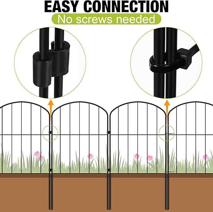 Decorative Garden Fence 24in (H) x 12.5ft (L), 12 Panels No Dig Garden Fencing Animal Barrier for Dogs Rabbits Arched Flower Bed Edging, Metal Wire Border Panel for Outdoor Patio Yard Decor