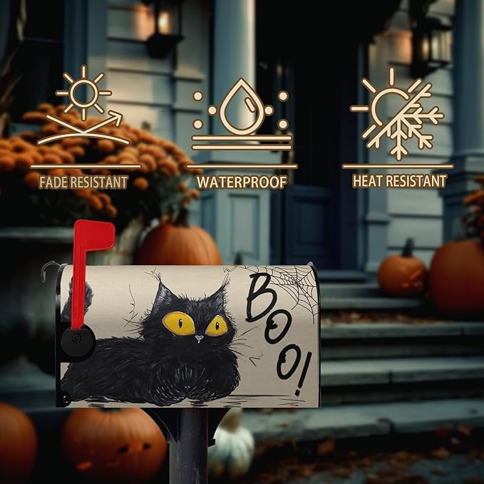 Halloween Cat Mailbox Covers - Magnetic Boo Mailbox Wraps - Standard Size Spider Net - Garden Decorations - 21" X 18"
