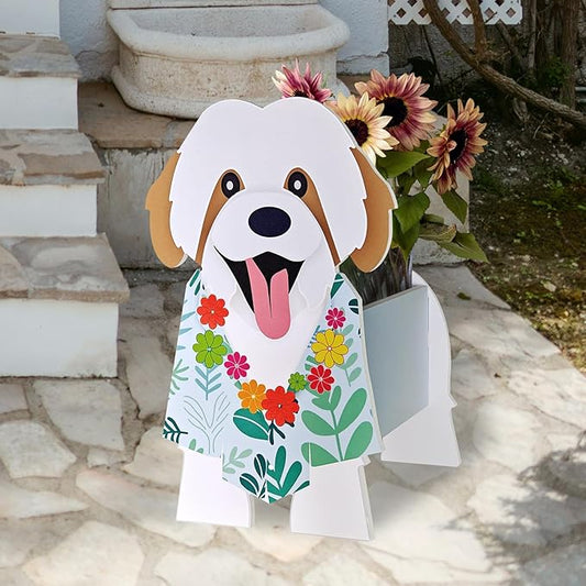 Shih Tzu Planter, Cute Animal Shape Flower Planters, Plant Pots for Indoor/Outdoor Garden Decor, Unique Gifts/Souvenirs for Pet Lovers (Hawaiian-Style Shih Tzu)
