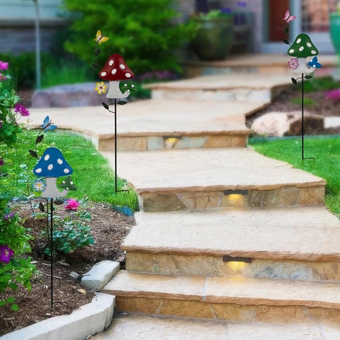 Stargarden Decorative Garden Stakes, 3 Pack Mushroom Lawn Ornaments Metal Garden Stakes, Colorful Yard Art for Garden, Lawn, Porch