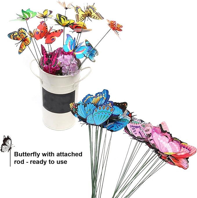20PCS Butterfly Stakes,Plant Stakes,3D Colorful Double Wings with Bendable Stick,Ornaments Artificial Waterproof Butterfly Decorations,Garden Stake Decorations Butterflies for Flower Outdoor Indoor