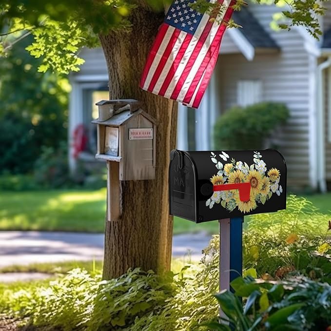 Summer Mailbox Cover Magnetic Summer Sunflower Waterproof Mail Wraps Spring Butterflies Floral Post Letter Box Covers Farmhouse Rustic Flowers Mailbox Covers Decor for Garden Yard 18x21 Inch