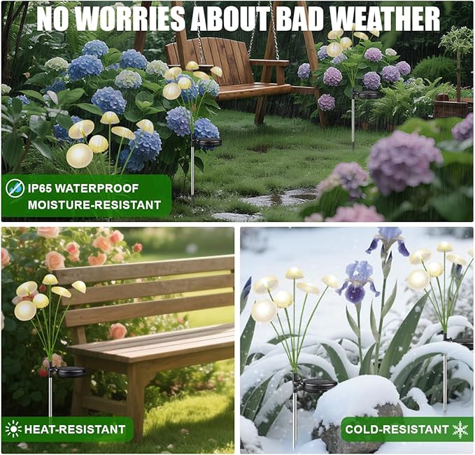 4 Packs Solar Lights Outdoor Waterproof,Garden Patio Decorative,Mushroom Light for Patio Lawn,Landscape Lighting Large Bulbs,Starlight Windswept Lights,Great Gift for Women for Gardening,24LEDs