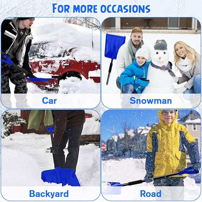 Snow Shovel, Emergency Shovels for Driveway with D-Handle, Overall 41-Inch Long Garden Shovel for Car, Garden Tools, Blue