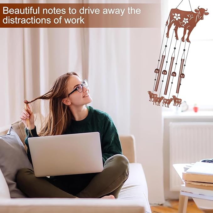 Metals Cow Wind Chimes for Outside to Create a Zen Atmosphere Suitable for Outdoor Garden Patio Home Decor,Melodious Melodic Tones Wind Chimes Suitable as A Birthday Gift for Women Mom