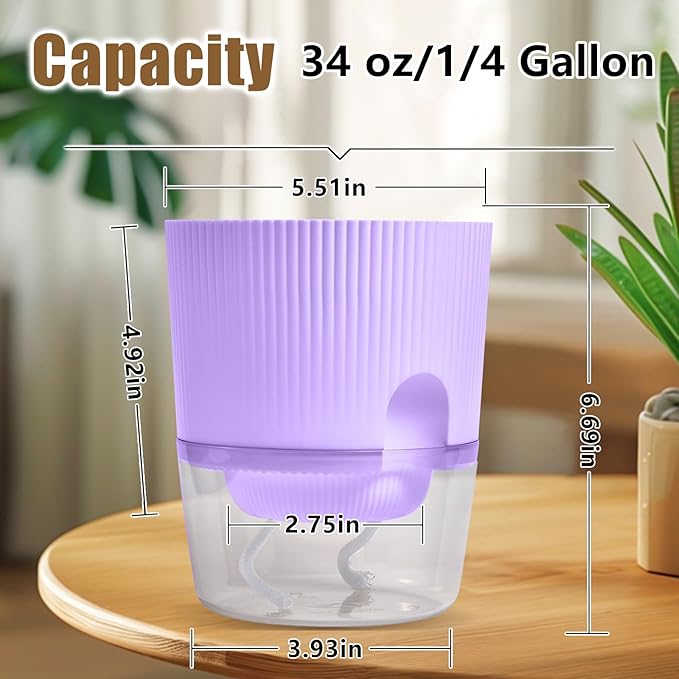 ZXJ 5.5 Inch Self Watering Planter Pots for Indoor Plants - African Violet Pots with Wick Rope - Purple