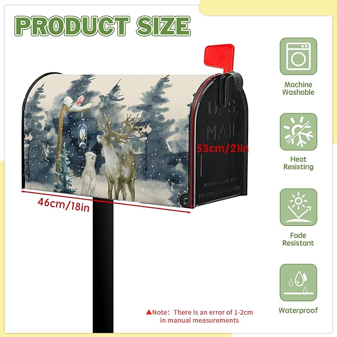 Winter Deer Mail Box Cover Bear Bird Mailbox Covers Magnetic Standard Size 21x18 inch Green Tree Mailbox Wraps Home Decor Outdoor Yard Decoration for Garden