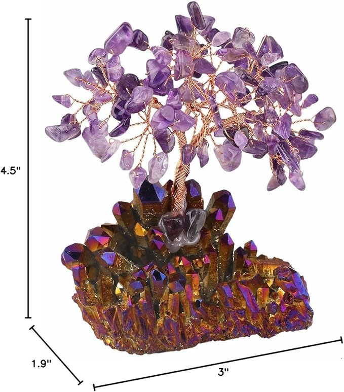 mookaitedecor Amethyst Crystal Tree, Quartz Cluster Purple Titanium Crystals Base Bonsai Money Tree for Wealth and Luck