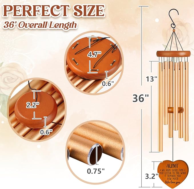 Aunt Gifts for Women, Birthday Gifts for Aunt from Niece Nephew, 36 Inches Unique Aunt Wind Chime, Large Garden Decor, Mothers Day Christmas Thanksgiving