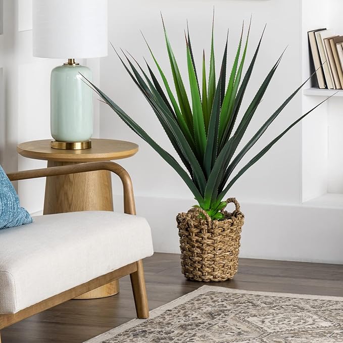JUSTOYOU 3FT Realistic Agave Plant Artificial, Spiked Succulent Faux Agave Plants, 36" Fake Succulent Plant Outdoor UV Resistant for Patio, Front Porch, Home and Office Decor, 2pc