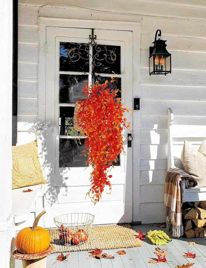RECUTMS Artificial Hanging Plants Fall Garland 4Pcs 33 Inch Faux Wall Plant UV Resistant Fake Eucalyptus Leaves Ivy Greenery Indoor Outdoor Porch Garden Home Office Autumn Thanksgiving Party Décor