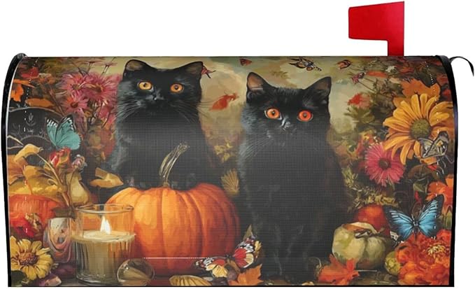 Autumn Pumpkin Cat Mailbox Covers Magnetic Letterbox Covers 21x18 Inch for Garden Outdoor Decoration