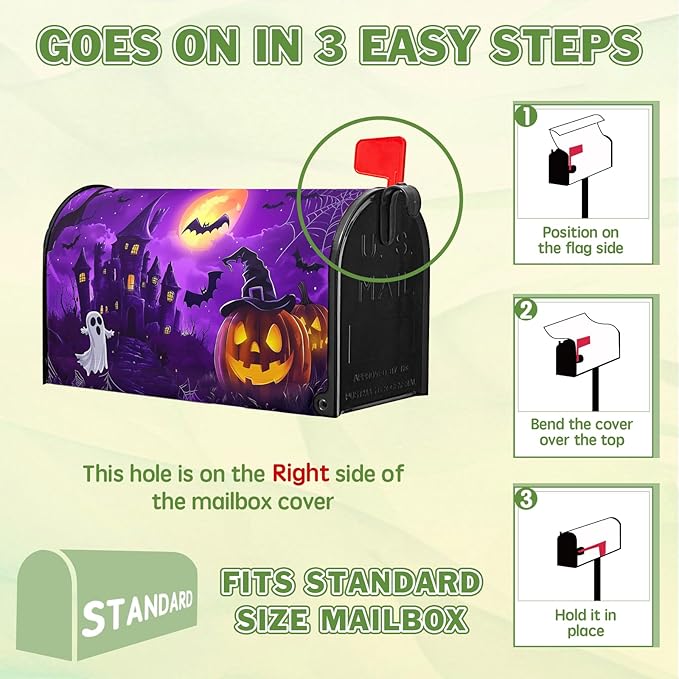 Pumpkin Mailbox Covers Magnetic Halloween Bat Post Letter Box Cover Scary Night Mailbox Wrap Standard Size 21x18 inch Castle Lanterns Forest for Outside Garden Decor Fall Autumn