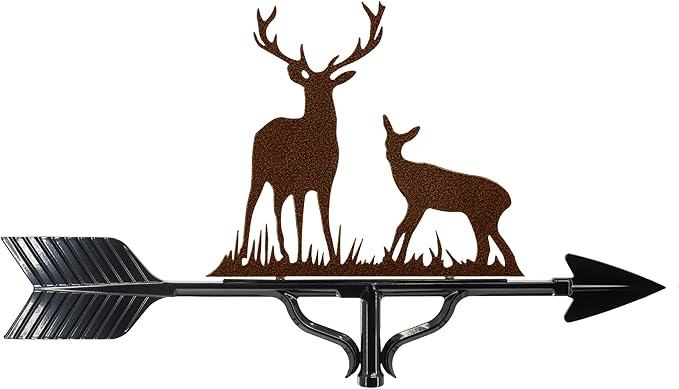 Montague Metal Products Deluxe Buck and Doe Weathervane - 14 Ornament Colors Available - Roof Mount Included (4 to Choose from) - Deer Weathervane - Hunter Gift Ideas