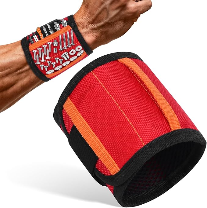 Stocking Stuffers for Men, Magnetic Wristband with 15 Powerful Magnets, Hands-Free Tool Holder for Screws, Nails, Bits, Adjustable & Breathable - Ideal Christmas Gift for Dad, Husband