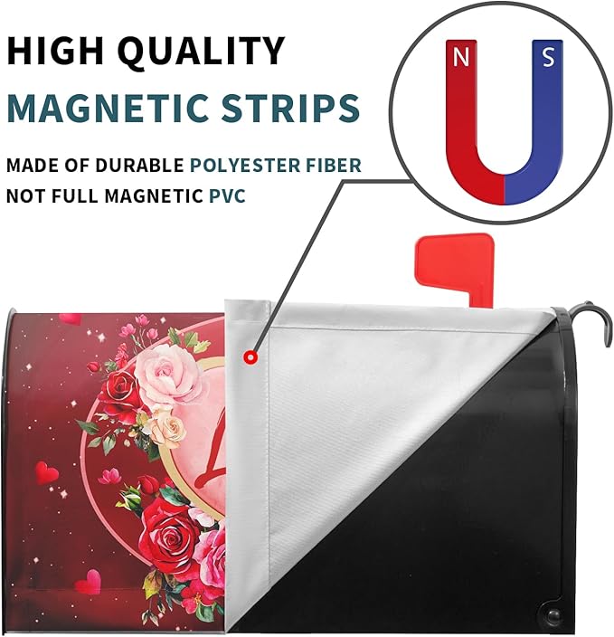 Valentine's Day Mailbox Covers Magnetic Standard Size 18 X 21 Inch Red Love Hearts Magnetic Mailbox Cover Floral Mailbox Wraps Post Box Cover Decoration Outdoor Garden Home Yard Outside