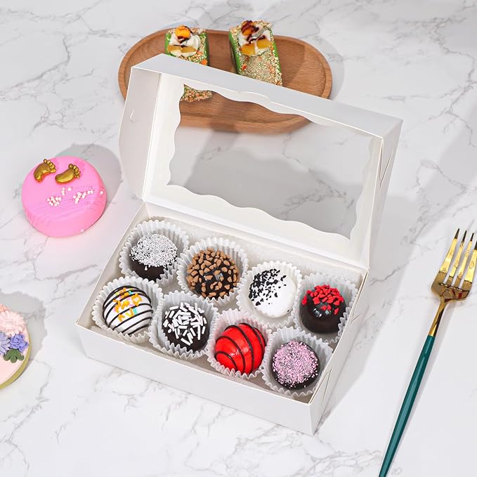 25pcs 7x4.3x2 Inches White Chocolate Covered Strawberries Cookies Cakesickle Chocolate Truffle Treat Cake Pop Bakery Boxes for Christmas Valentine's