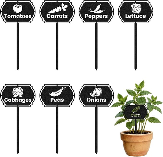 CUTHOLLOW 8PCS Metal Plant Markers Stakes Vegetable for Outdoor Indoor, 3.5"x7" Waterproof Cute Garden Plant Labels Signs Tags for Farmhouse Greenhouse Decor - Funny Gardening Gifts