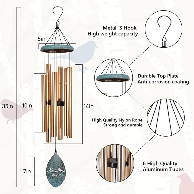 ASTARIN Personalized Memorial Wind Chimes, 35" Deep Tone Hummingbird Wind Chimes Memorial Gifts for Loss Mom Dad, Sympathy Windchime in Loving Memory of Loss Loved One(Produced in USA)