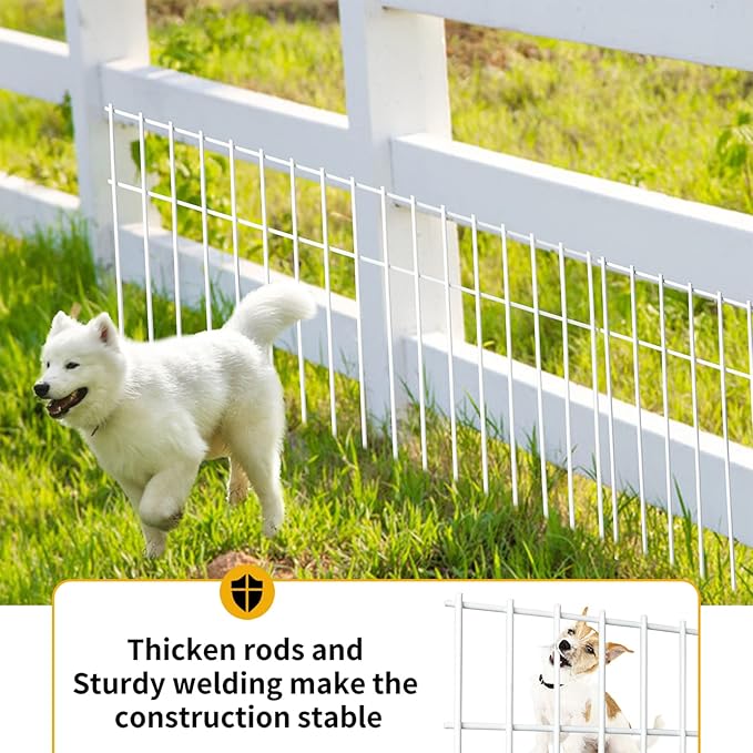 Adavin White Animal Barrier Fence, 15 Pack 24 in(L) X15 in(H) No Dig Underground Decorative Garden Fencing,Pet Dog Rabbits Fences Panel, 1.5 inch Spike Spacing, for Outdoor Yard Patio. Total 30 Ft(L)