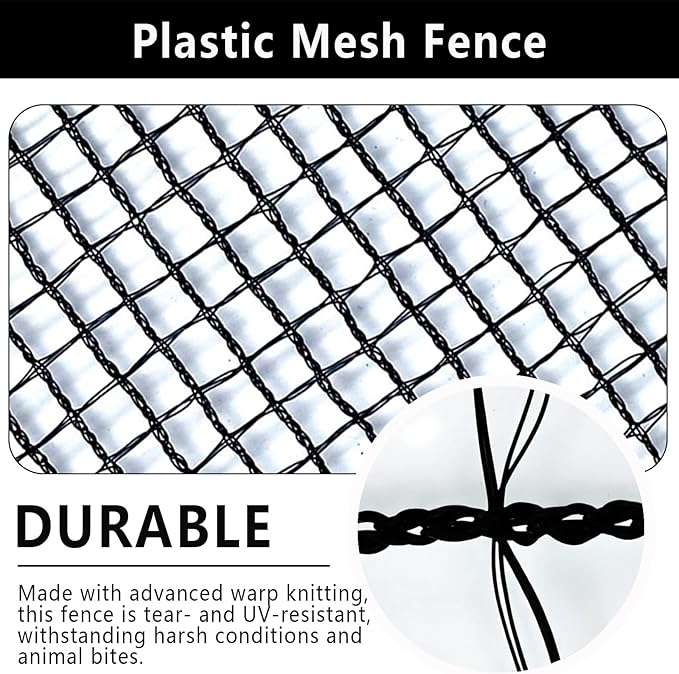 5x65ft Deer Fence Netting, Plastic Mesh Fence Heavy Duty Garden Fence Animal Barrier Garden Netting for Plants Fruit Trees Vegetables Against Deer, Birds, Rabbits, Chickens and Other Animals, Black