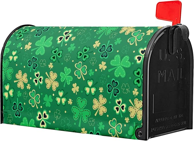 St Patrick's Day Magnetic Mailbox Cover - Standard Size 21 X 25.5 Inch Green Gold Shamrock Design - Post Box Wrap for Outdoor Garden Home Yard Decoration