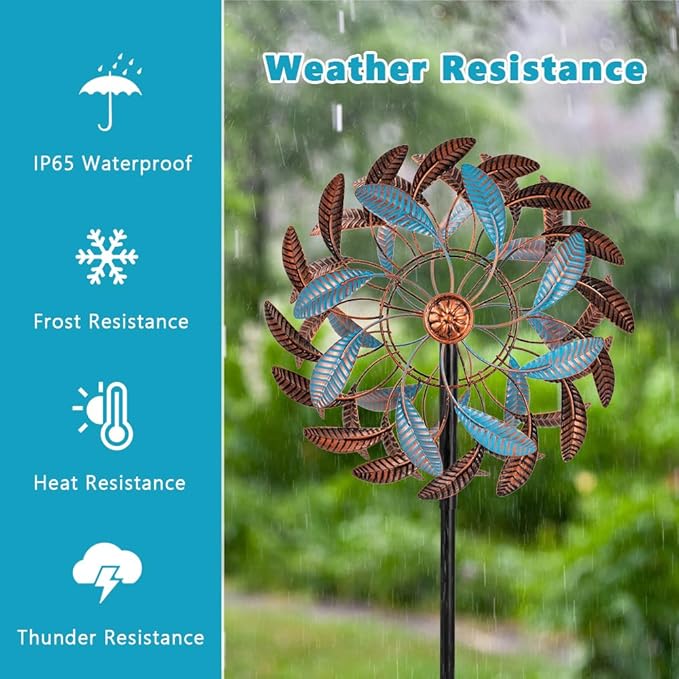360° Wind Spinners Outdoor,13” Kinetic Wind Spinner,Yard Art Windmill with Metal Stake,Vintage Metal Wind Sculptures & Spinners,Waterproof Pinwheels Large Wind Spinner for Yard and Garden