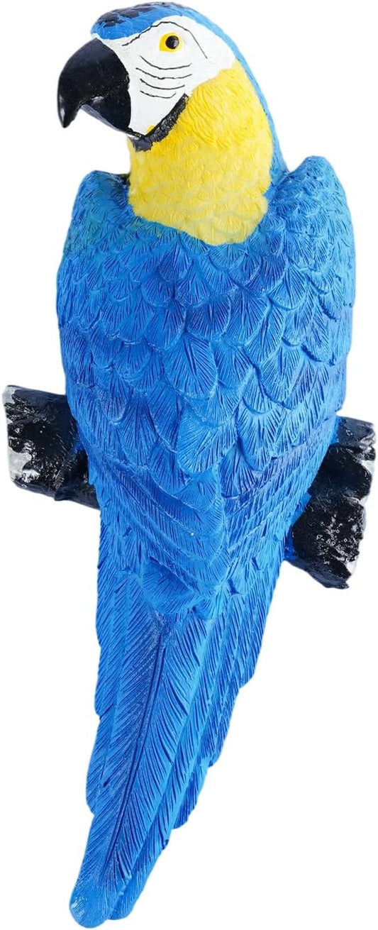 Hanging Blue Parrot Resin Statue - Wall Mountable Bird Sculpture with Hook Slot for Garden Courtyard & Indoor Wall Decor