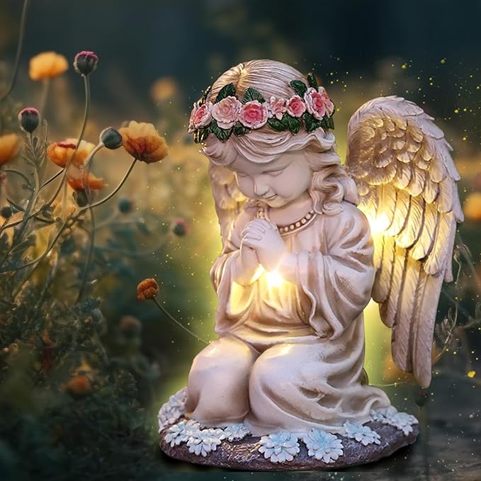 Choies Oudoor Angel Staue,Solar Garden Angel Statue and Figurines,Outdoor Praying Sculpture Decoration for Outside,Home,Patio,Yard,Cemetery