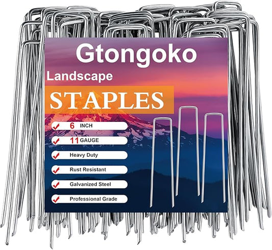 Gtongoko 120 Pack Galvanized Landscape Staples Plant Cover Stakes 6 Inch 11 Gauge Lawn Staples Fence Stakes Ground Stakes for Landscaping Securing Weed Barrier Fabric, Decoration