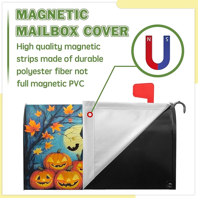 Black Cat Mailbox Covers Magnetic Standard Size 21x18 inch Halloween Pumpkin Mailbox Cover Fall Autumn Pumpkins Maple Leaf Mail Box Wraps for Garden Outdoor Yard Decor