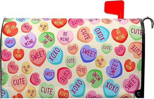 Happy Valentines Day Mailbox Covers Magnetic Standard Size 18X21 Inch Love Heart Candy Mailbox Wraps Cover Decoration Outdoor Garden Home Yard Outside