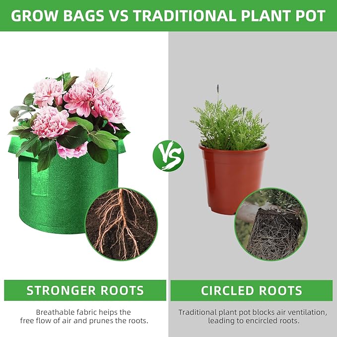5-Pack 15 Gallon Grow Bags Heavy Duty Thickened Nonwoven Fabric Pots with Handles, Plant Grow Bags for Vegetables/Flower/Plant/Fruits, Green
