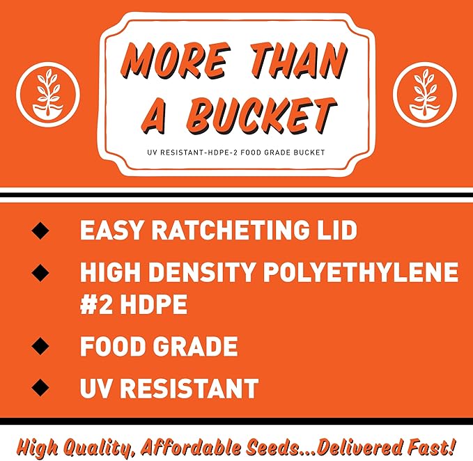 5 Gallon Bucket with Easy On/Off Ratcheting Lid - 6 Buckets - HDPE, Food Grade, BPA Free - Gardening & Composting Info - All Purpose Pail