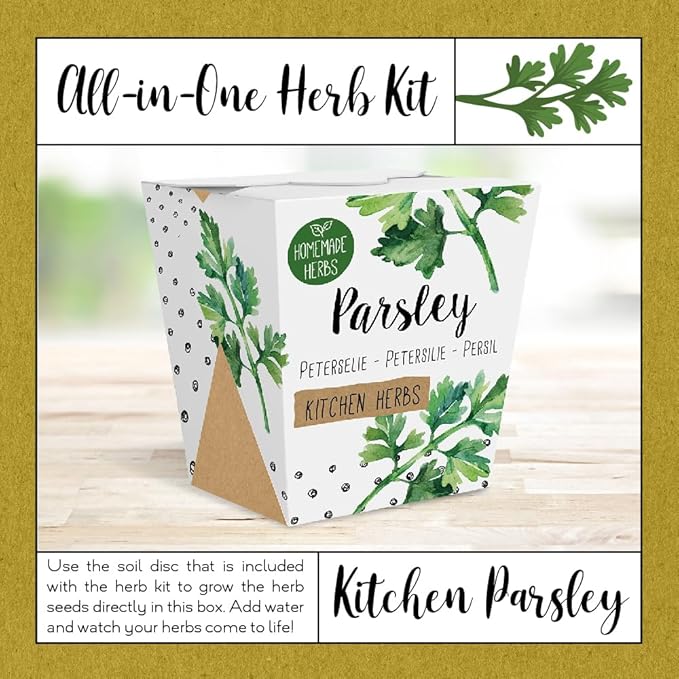 Homemade Herb Kit – All-in-One Kitchen Parsley – Indoor Garden Planter - Grow Your own Edible Herbs – Live Seeds Ready to Plant – Pleasantly Scented