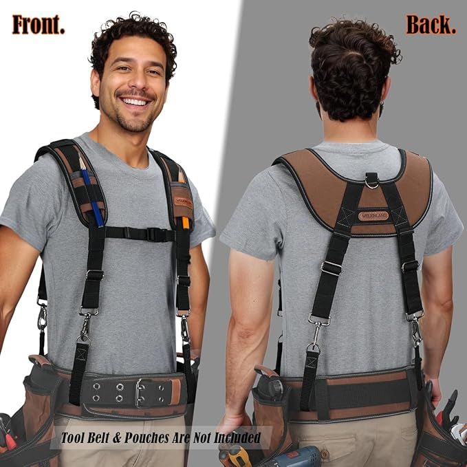 WELKINLAND Heavy Duty Tool Belt Suspender, Comfy Padded Tool Belt Suspender, Fully-Adjustable Tool Bag Suspenders, RipStop Suspenders For Tool Belt, Tool Belt Suspenders For Men/Carpenter